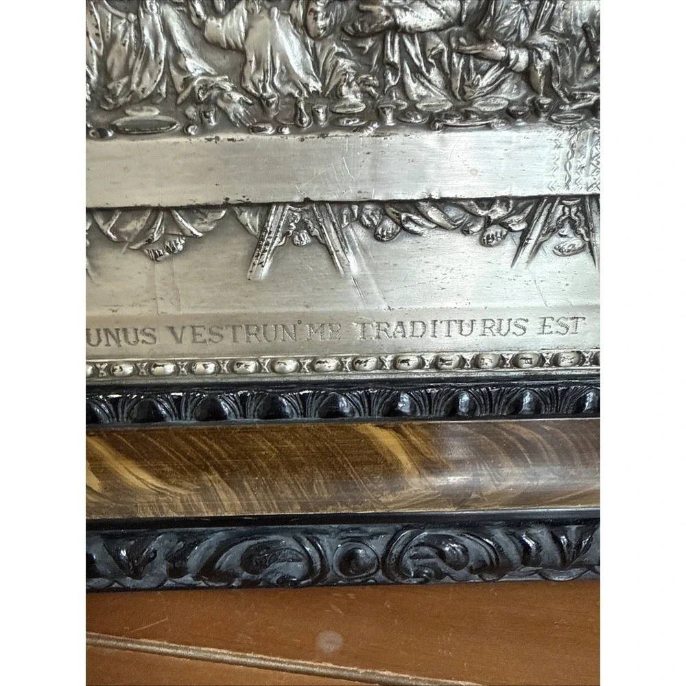 Vtg Made In Spain Aluminum Raised Relief The Last Supper Framed Wall Art 12x18